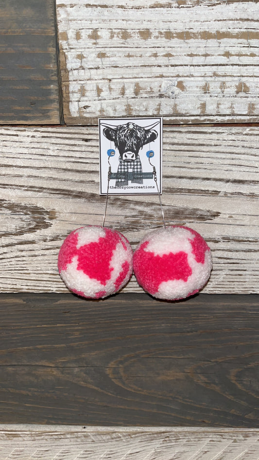 Large Hot Pink Cow Print Poms